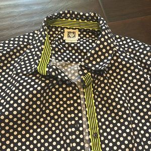 Anne Klein Long Sleeve Polka Dot button Blouse Women’s Sz 10 darts Navy color